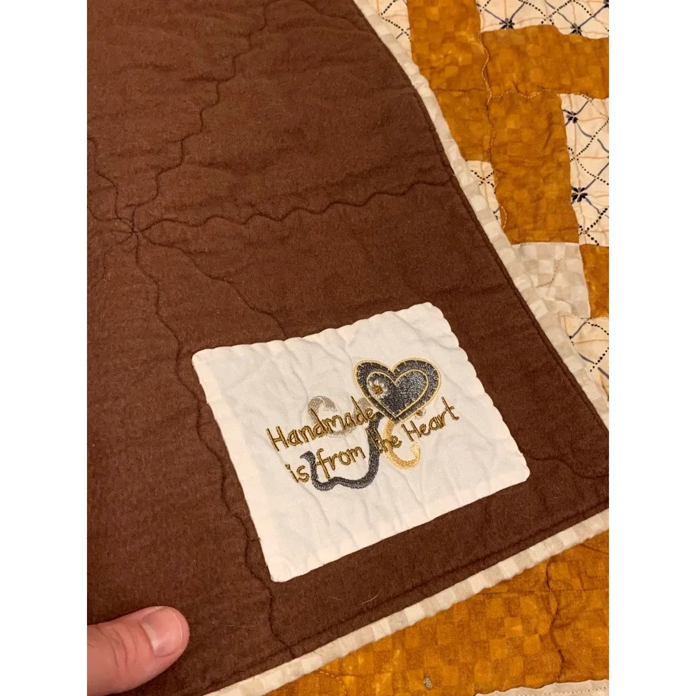 Handmade Childrens Quilt Patchwork Brown Orange Farmhouse Baby Toddler newborn